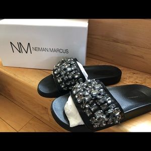 Neiman Marcus Darling Embellished Slide Sandals